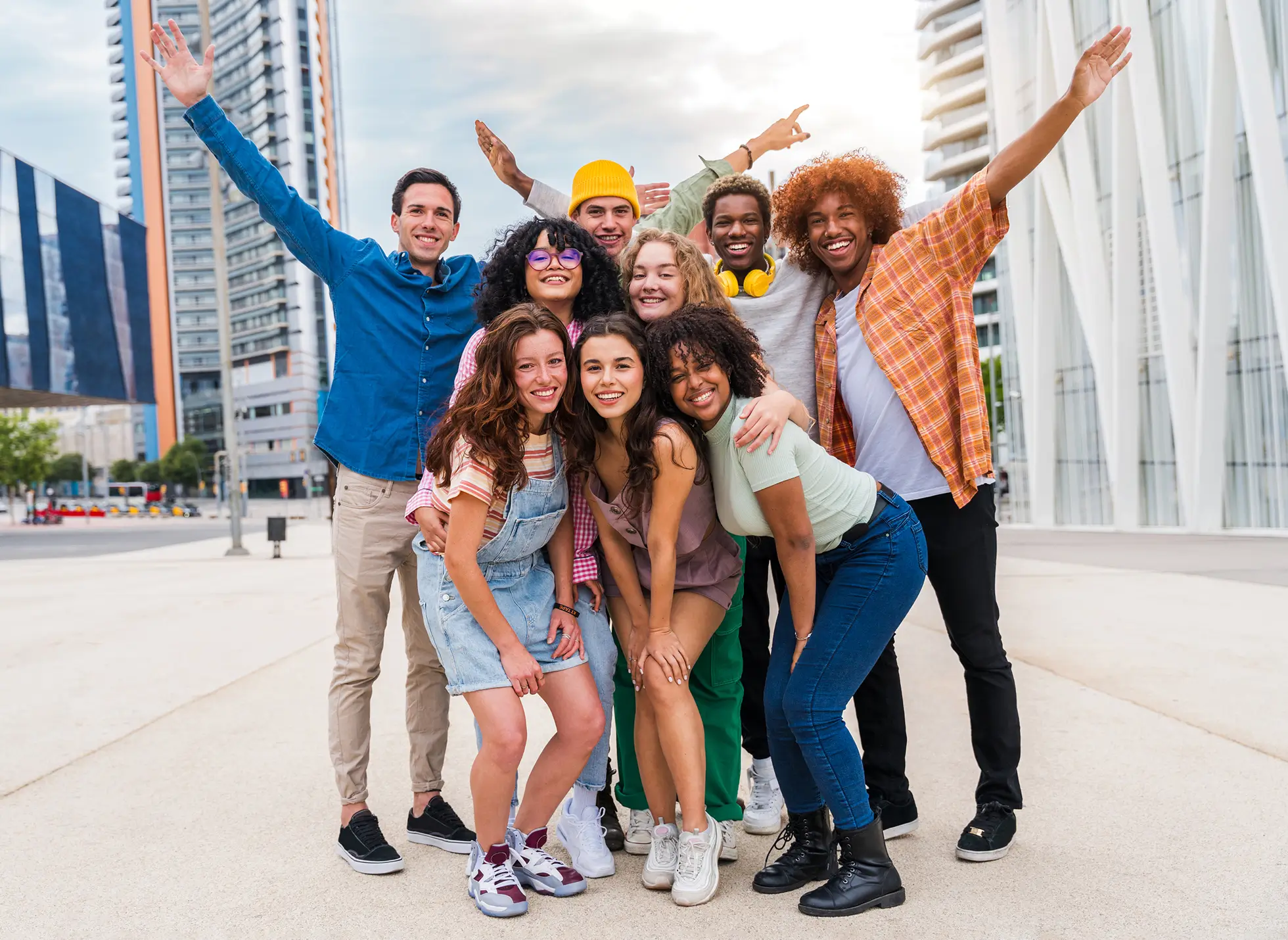 group of diverse college students