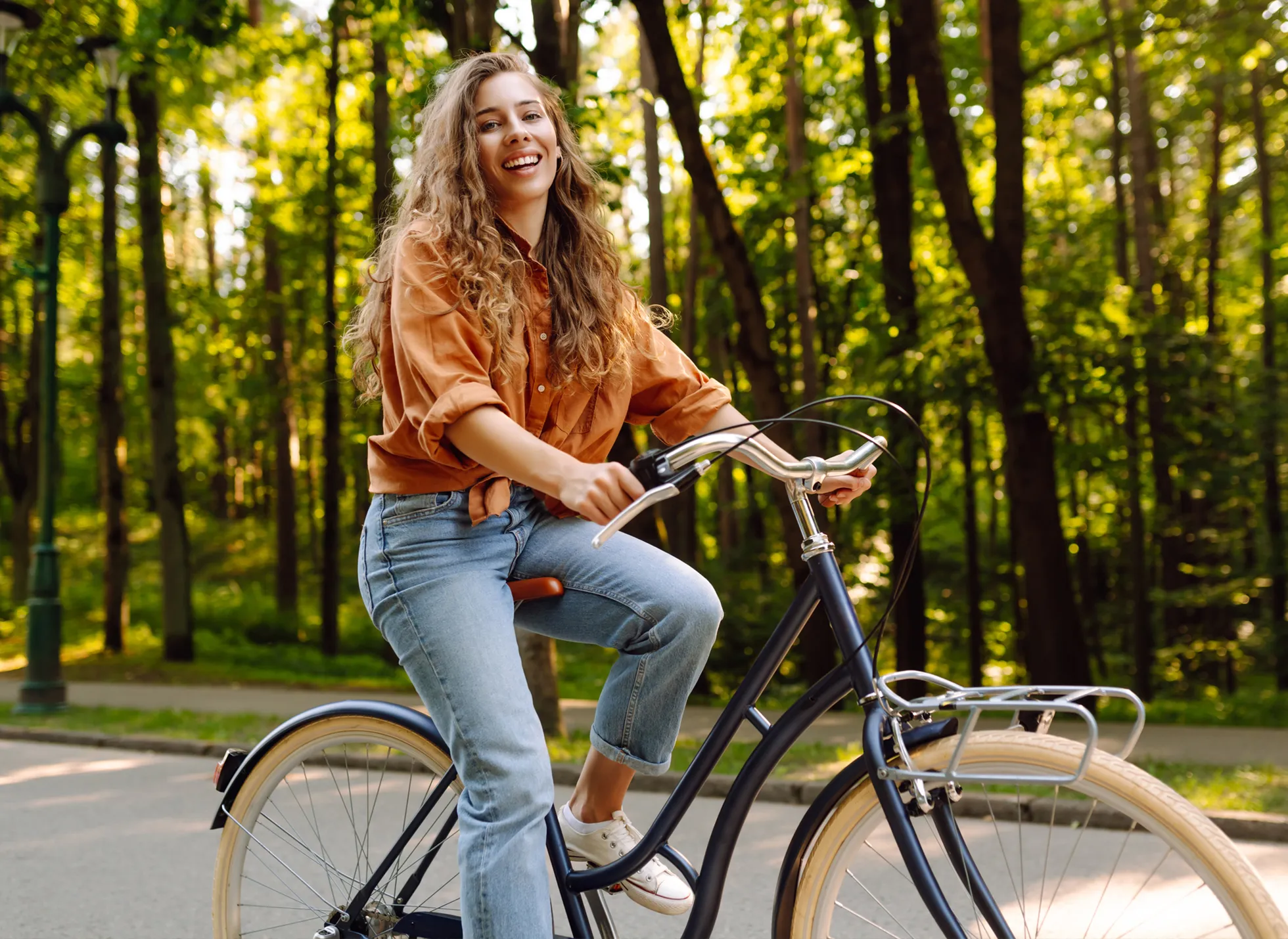 young woman riding a bike